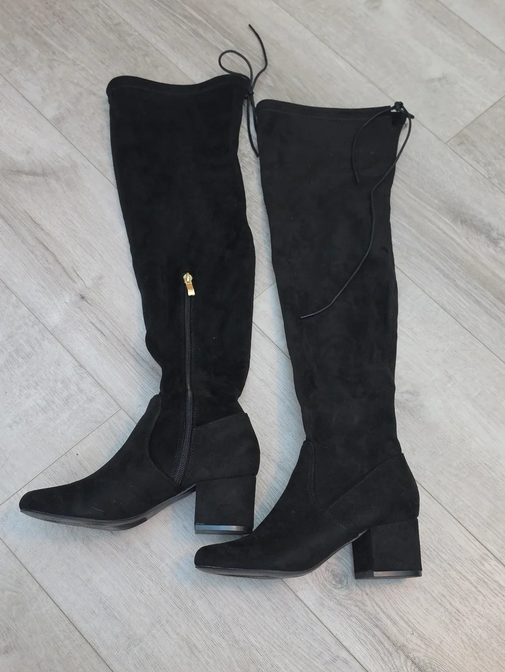 Lulu's Black Over-the-Knee Block Heel Boots